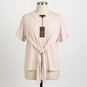 D2 Womens Blush Pink Tie Front Top Large NWT Short Sleeve Knit Casual Shirt‎